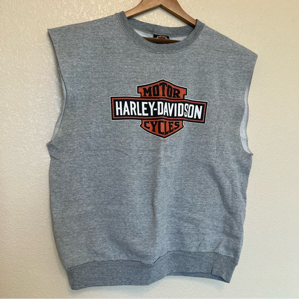 Harley Davidson Gray Silver Sleeveless Sweatshirt Hope, NJ Vintage 90s Size XL